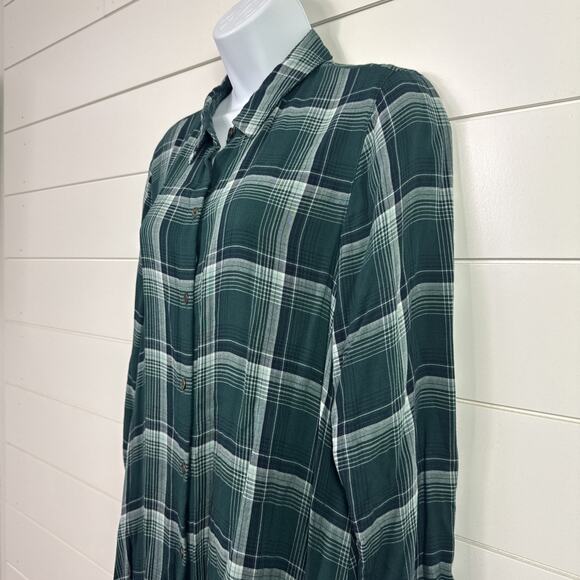 J. Jill Plaid Long Sleeve Button Front Tunic Top Shirt Green sz M - Picture 4 of 7